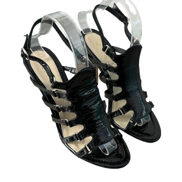 L.A.M.B. Goldy Sandal Heel in Black with Silver Strappy Stiletto Open Toe Size 9 - Picture 4 of 11